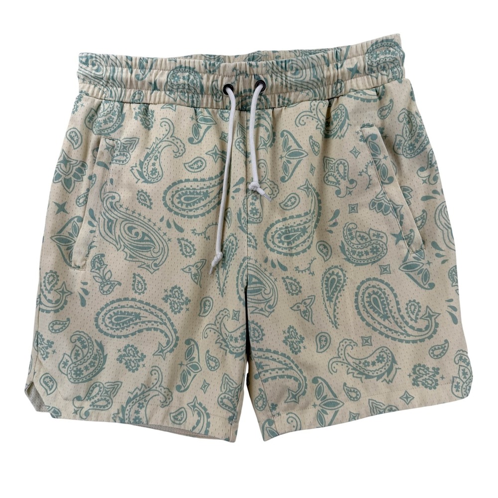 Maison Article Sweat Shorts Mens Large White Paisley Polyester Y2K Hype Casual